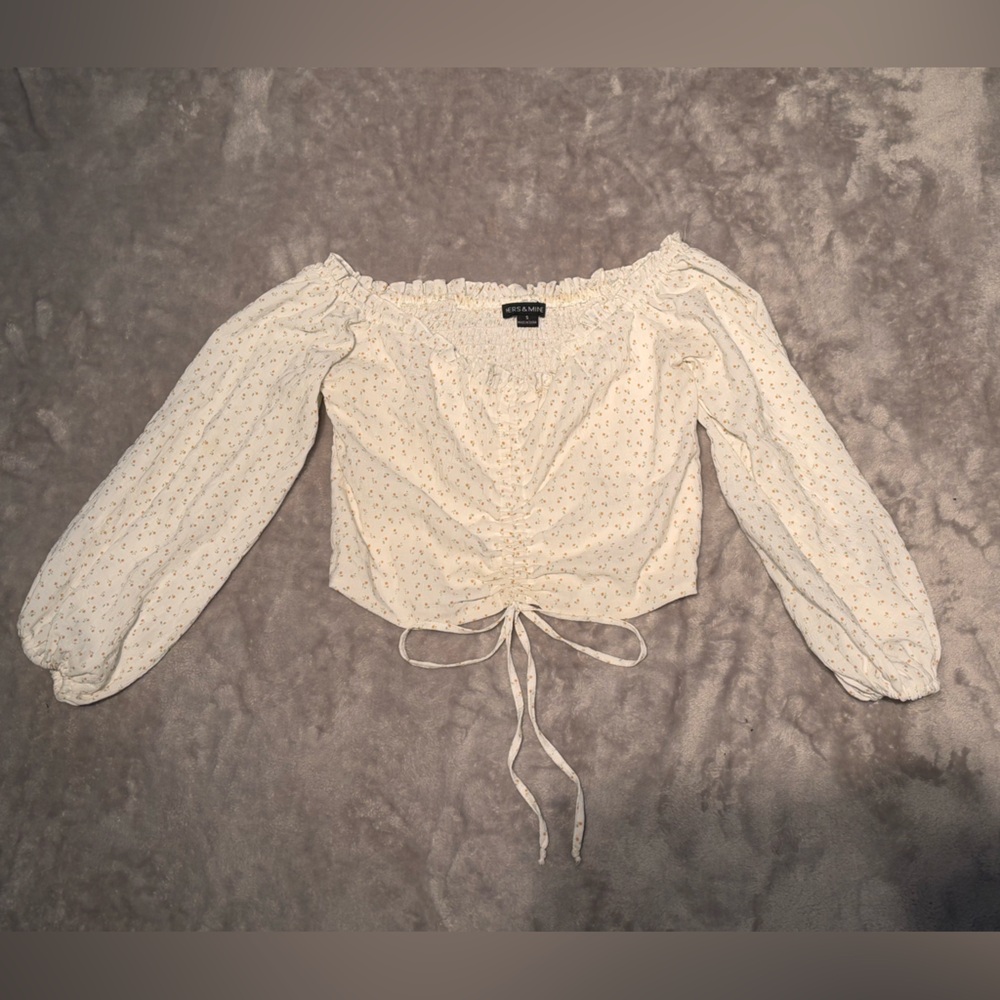 Off the shoulder long sleeve top with flower pattern